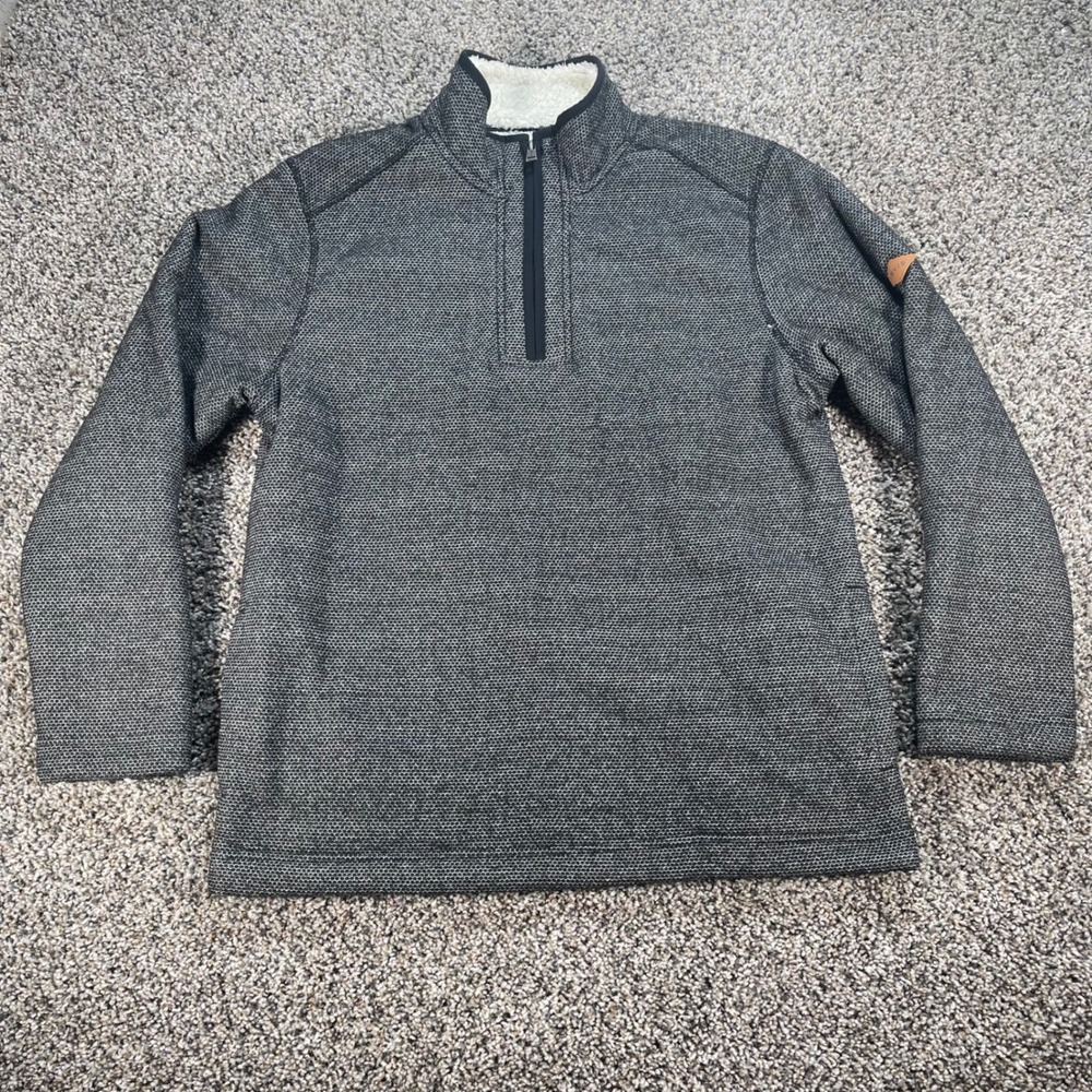 Orvis Mens Medium Quarter Zip Sherpa Lined Pullover Sweater Gray Honeycomb Knit